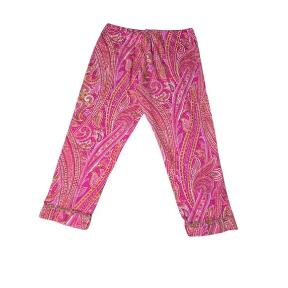 Bed Head Cropped‎ Pajama Pants M Pink & Green Paisley PJ Bottoms 100% Cotton - Picture 6 of 11